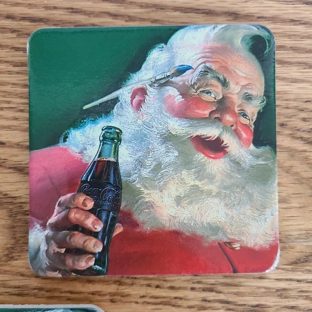 Vintage Coca Cola Coke Old Fashioned Santa Cork Coasters Set of Three